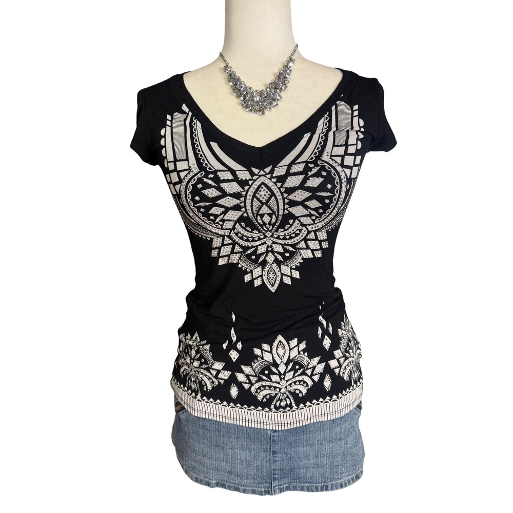 Y2K Studded Graphic Baby Tee – Size S
